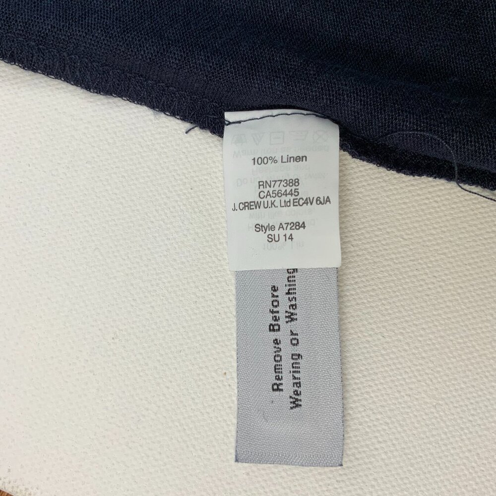 New J. Crew Navy Linen Embellished Collar Short Sleeve Tee Sz M - Picture 14 of 16
